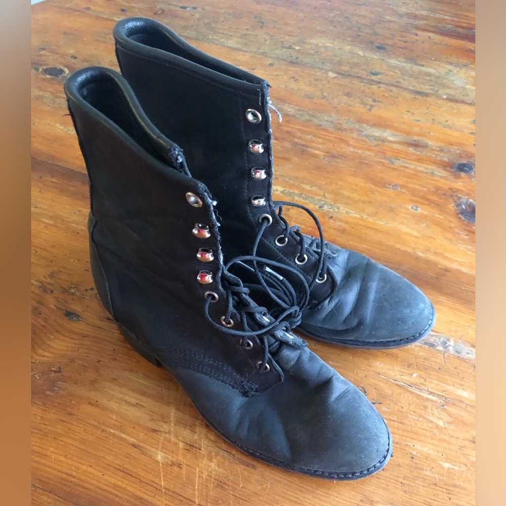 Vintage lace up leather boots, black
